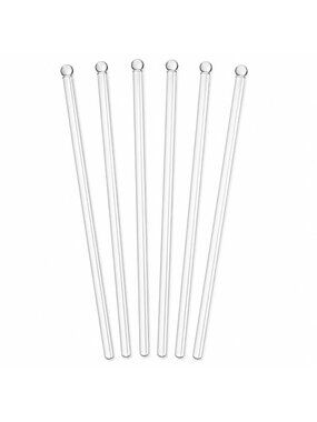 Clear Glass Stir Sticks Set of 6 Reusable 8” Cocktail Swizzle Sticks